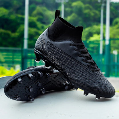 Black Men's Soccer Shoes AG/FG Cleats Training Football Boots High Ankle Sports Shoes for Men Kids Adults Sneakers Sizes 35-45