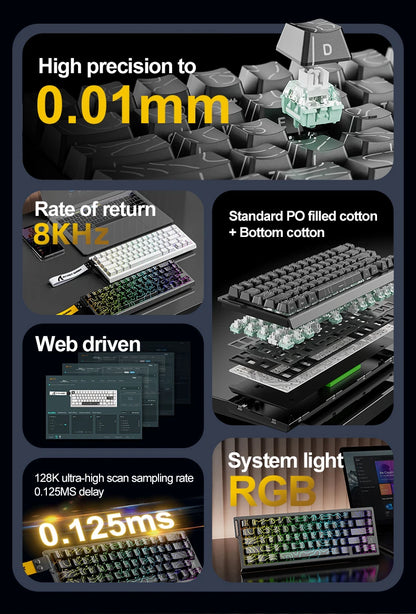 Teclado mecânico magnético ATTACK SHARK X68HE X68Pro He para gaming profissional, acionamento rápido de 0.01mm, 8000Hz, SOCD/Rs, 0.125ms, taxa de 128K