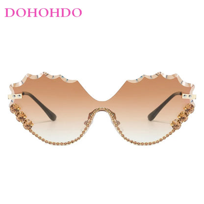 Fashion Luxury Brand Design Diamond Wave Rimless Women Sunglasses Hip Hop Eyewear Outdoor Glasses Unisex Shades Glasses UV400