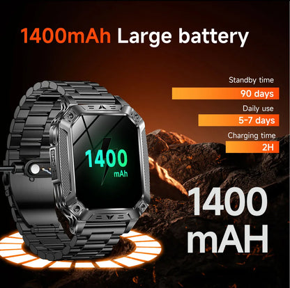 2026 TANK New 1400mAh Military GPS Smart Watch Men 2.01" AMOLED Screen 10ATM Waterproof Clock SOS Call Flashlight Smartwatch iOS