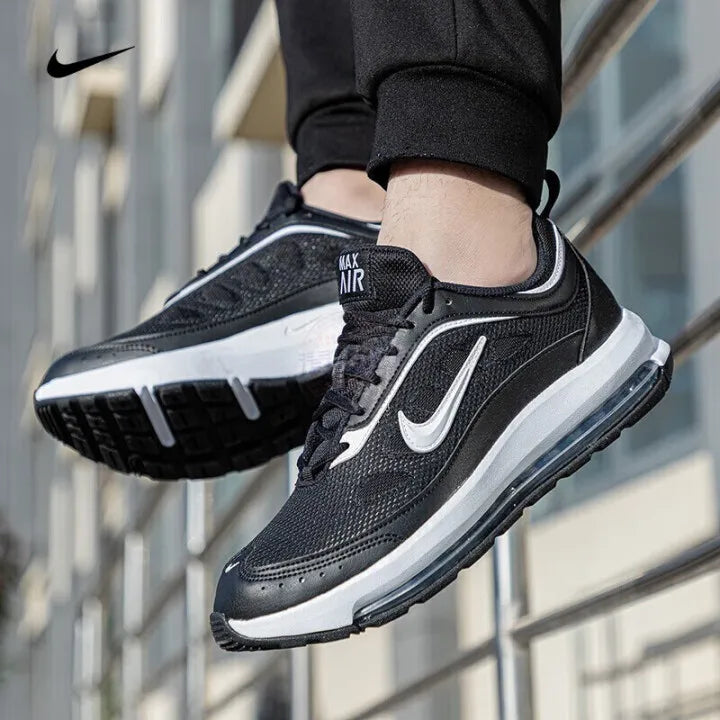 Nike Full-Length Air Cushion Shock-Absorbing Rebound Training Men's Running Shoes. New Air Max Ap Fabric and Leather Upper, Lightweight and Comfortable Fitness Sports Running Shoes. Classic Retro Black and White Versatile Cas