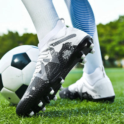 AG/FG Long Studs Soccer Shoes, PU Fabric Mixed Upper, TPU Sole Wear-Resistant Anti-Slip, Men Women Kids Youth Outdoor Sports