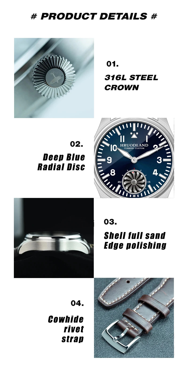 Hruodland Pilot St3620 Retro Men's Manual Mechanical Watch Luxury Sapphire Bgw-9 Night Light Turbine Waterproof 5Bar