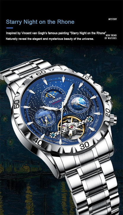 Relógio Masculino GLENAW Design, Marca de Topo, Luxo, Moda e Negócios, Automático, Impermeável, Relógio Mecânico para Homem