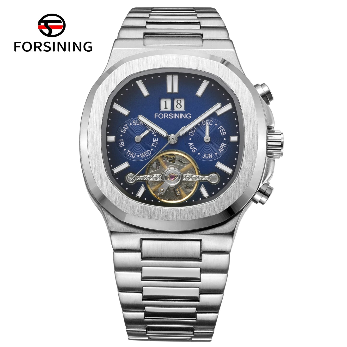 Forsining 481 Man New Tourbillon  Brands Watch Week Date Automatic Movement Mechanical Watches Stainless Steel Waterproof Clock