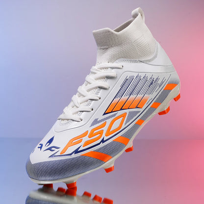 Nouvelles chaussures de football professionnelles pour hommes TF/FG, chaussures de football pour garçons, chaussures de sport unisexes à cheville haute, antidérapantes, confortables