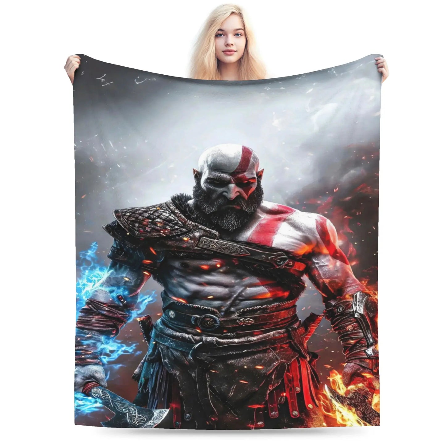 God of War Games Kratos Cartoon Flannel Blanket  Super Soft Throw Blanket for Couch Bed Travel Street Trend Bedspread Sofa Bed
