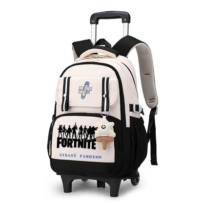 Mochila Escolar com Rodas Fortnite, Grande Capacidade, Impermeável, Leve e Minimalista, para Portátil, Escola e Viagens Casuais