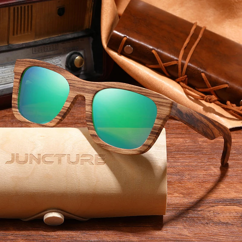 JUNCTURE Fashion Bamboo Wood Vintage Square Sunglasses Men Women Luxury Brand Designer Sun Glasses Wooden Driving UV400 Eyewear