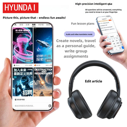 Auscultadores Bluetooth Sem Fios HYUNDAI X1PRO com Tradução por IA 6.0 – Mais de 100 Idiomas, Controlo Tátil, Ecrã LED e Cancelamento de Ruído