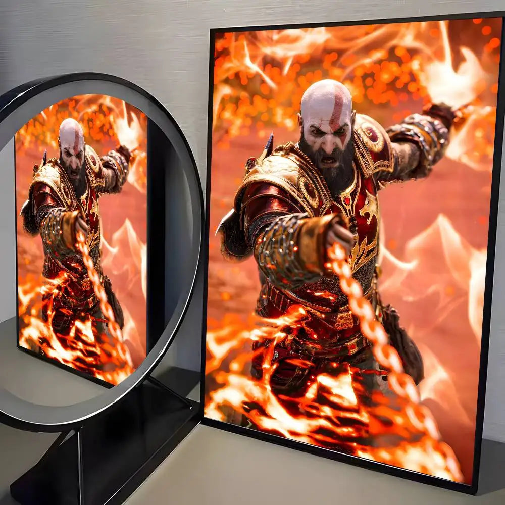 Classic pop God of War Ragnarok poster art HD canvas advanced aesthetic Printing Paper Wall Art for Living Room Home Decor