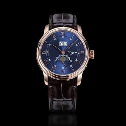 Sugess Moonphase Watch of Men 40mm Automatic Mechanical Wristwatches Seagul ST2528 Movement Stainless Steel Blue Sandstone Dial