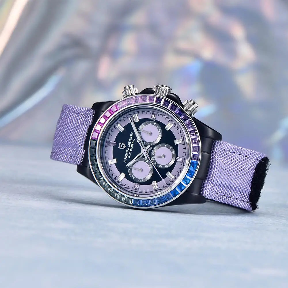 PAGANI DESIGN Luxury Men's Mechanical Watch 40mm Multifunctional Timing Watch Rainbow Bezel Sapphire Glass Men's Watches PD1732