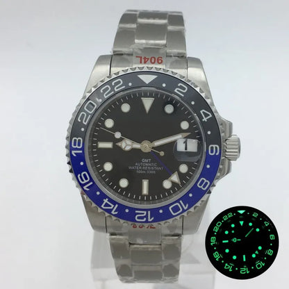 BLIGER 40mm NH34 GMT Watch For Men Mechanical Wristwatch Luminous Bezel Sapphire Glass Stainless Steel Bracelet Men's Watch