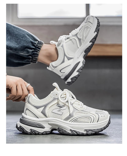 Unisex Trendy Chunky Dad Sneakers Silver Black Retro Couple Breathable Mesh Casual Platform Shoes