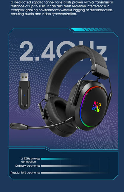 Auriculares gaming inalámbricos LDON para PS5 PS4, Bluetooth 2.4GHz, sonido envolvente 3D, micrófono con cancelación de ruido y baja latencia