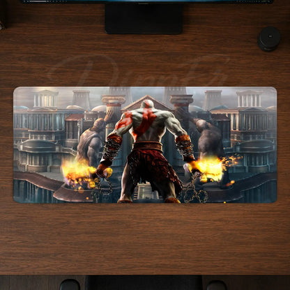 God of War Mouse Pad Gaming office Desk Mat Non-slip Large Mousepad DIY Keyboard Pad stitched edge rubber base