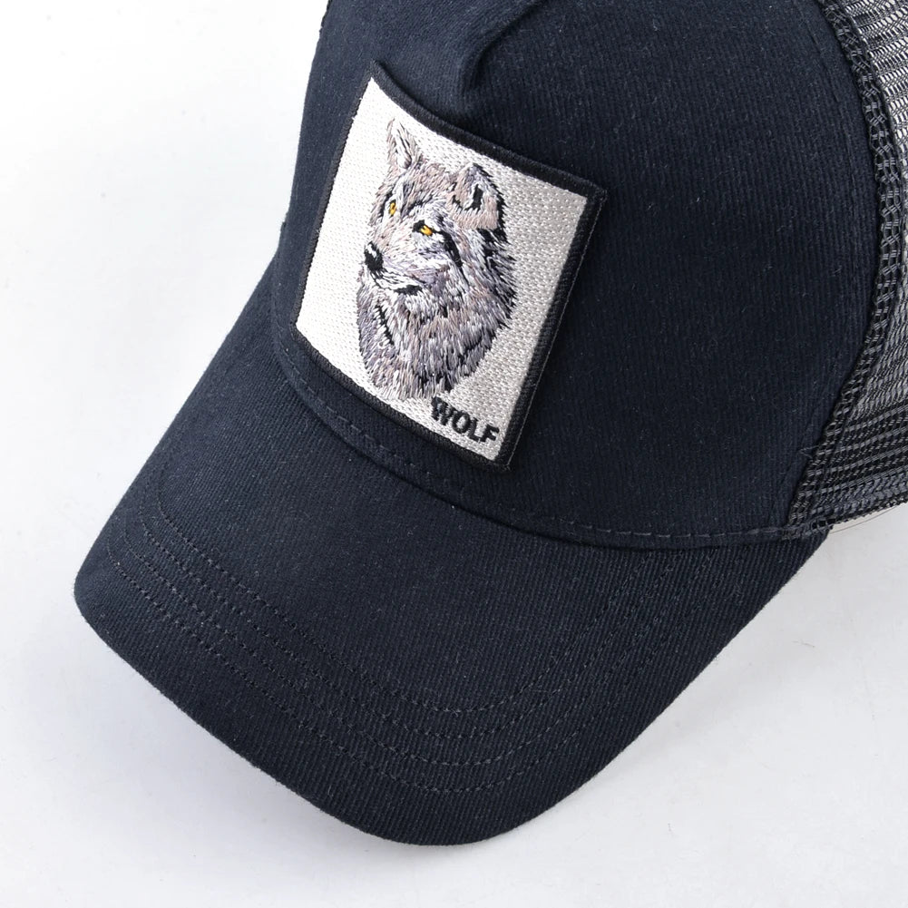 Modebaseballkasket med broderet ulve-patch, snapback, hiphop-trucker-kasket, til mænd og kvinder, udendørs, åndbar kasket med skygge