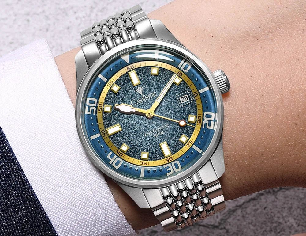 CADISEN Automatic Mechanical Watch Man Silver Business Casual Waterproof Watch Japan MIYOTA 8215 Movement Domed Glass Mens Watch