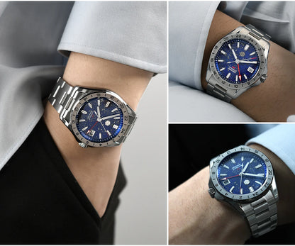 Reloj de lujo para hombre San Martin 39mm con esfera de aventurina, NH34 GMT automático mecánico, zafiro, resistente al agua, luminoso, SN0129
