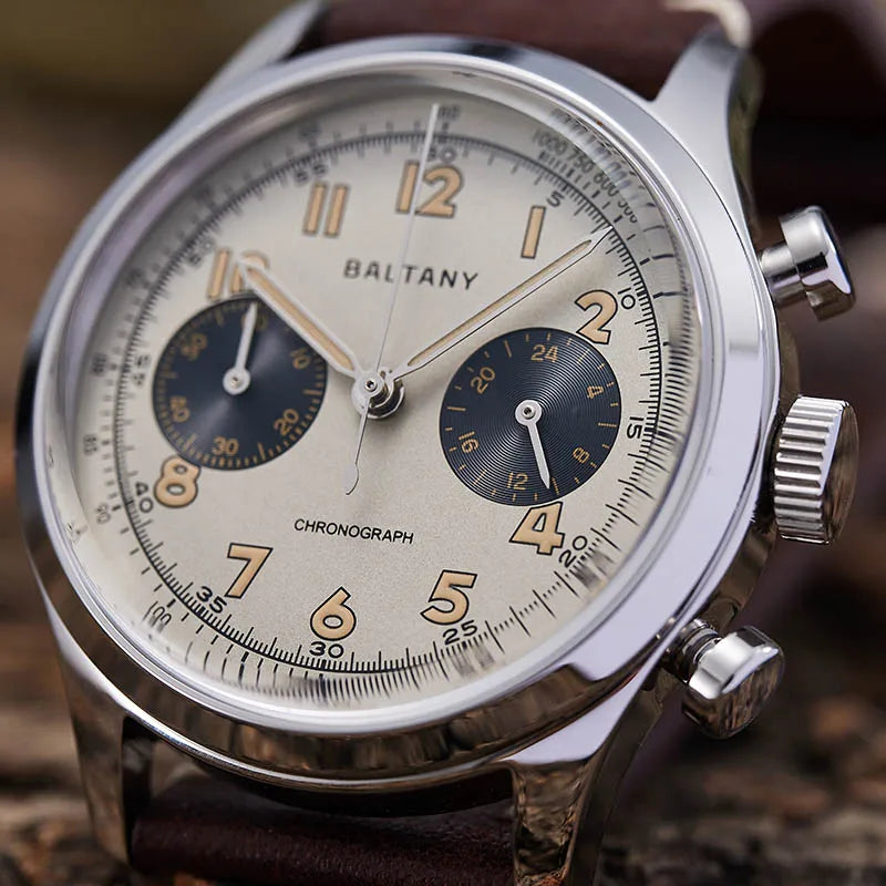 Baltany S5034 39mm Chronograph Watch Man Sapphire Crystal Panda Dial StainlessSteel Super Luminous Vintage Quartz Wristwatches