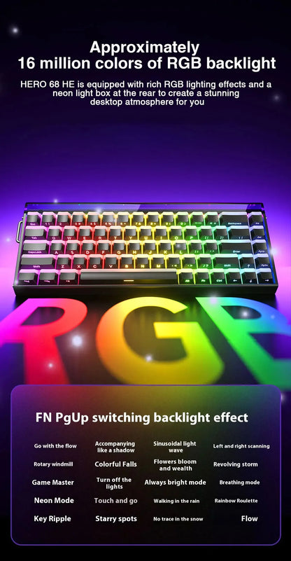 AULA HERO 68HE Teclado Mecânico Gaming RGB com Switch Magnético Rapid Trigger Retorno 8K com Fio Teclado Personalizado para Esports