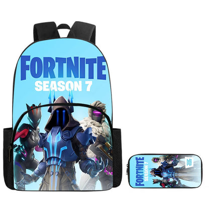 Fortnite Cartoon 2-Piece Set Backpack with Front Pocket Pencil Case Unisex Large Capacity School Bag Ages 5-8