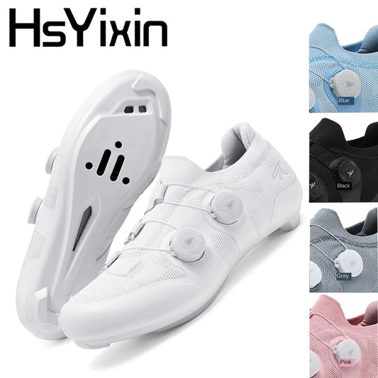 Cycling shoes road bike unisex, HsYixin breathable SPD self-locking non-slip racing road bike shoes flat MTB bicycle sneakers
