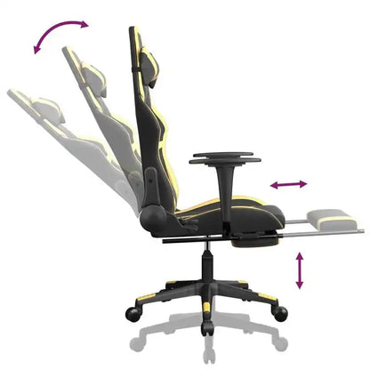Gaming Chair with Footrest Black and Gold 67X64X116-127 cm in Imitation Leather, Reclining 360 Swivel Chair Can Carry 110 kg