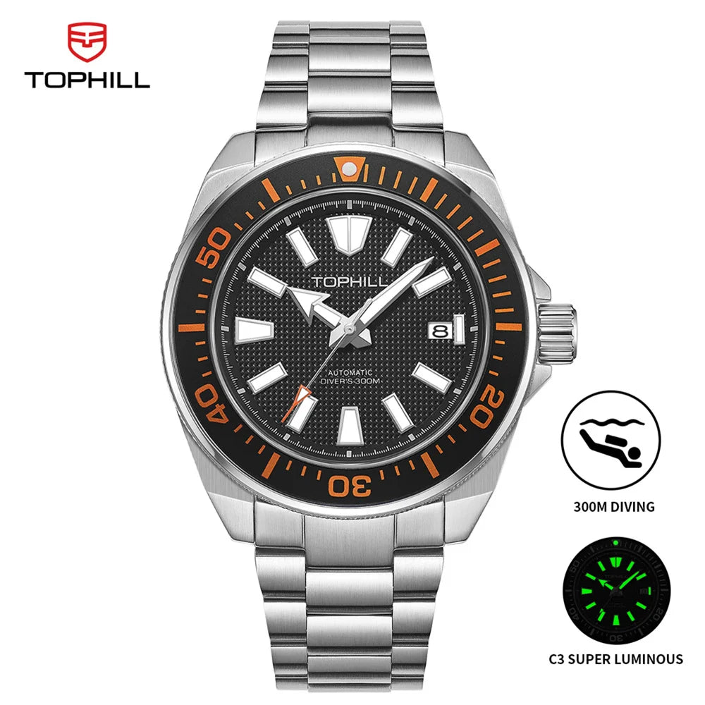 TOPHILL 43.5mm Professional Dive Watch Automatic NH35 Movement Sapphire 300M Waterproof Super Luminous Diving Men's Wristwatches