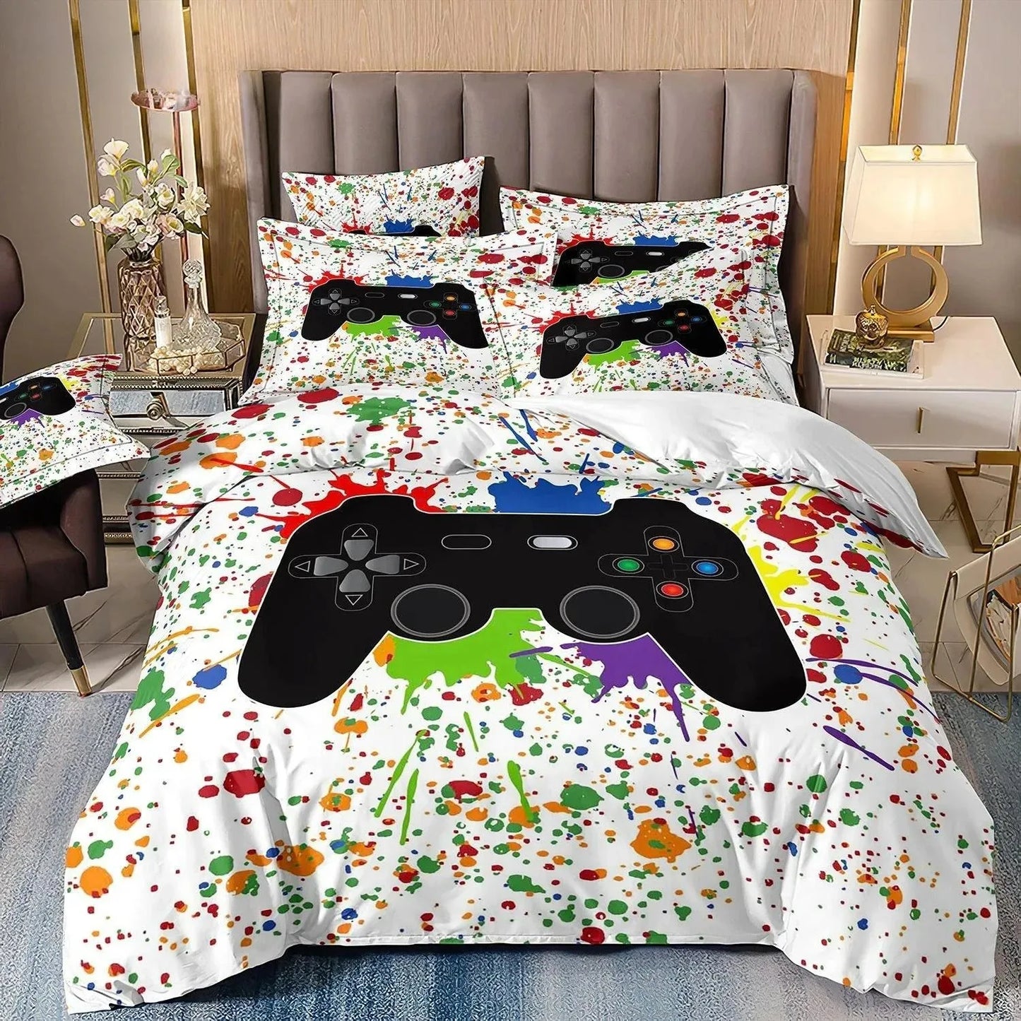 Set biancheria da letto gaming per bambino, copripiumino Queen ispirato ai videogiochi, copripiumino con design PlayStation per ragazzi e uomini giovani