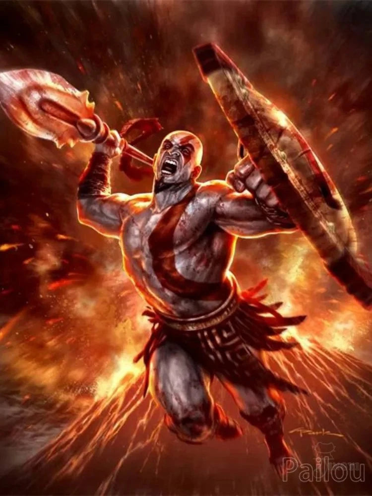 God Of War Ragnarok 5D DIY Diamond Painting Kit Greek Mythology Kratos Art Mosaic Cross Stitch Handcraft Home Room Decor Gift