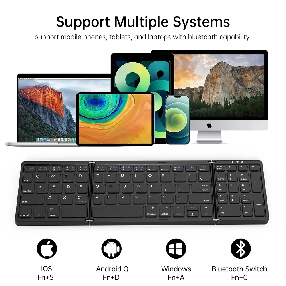 Teclado inalámbrico Bluetooth plegable recargable para iPad, móvil, tableta, portátil y oficina, mini teclado inalámbrico