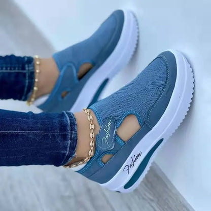 Large Casual Single Shoes for Women 2025 New Summer Flat Bottom Breathable Casual Mesh Fashionable Thick-Soled Sports Shoes