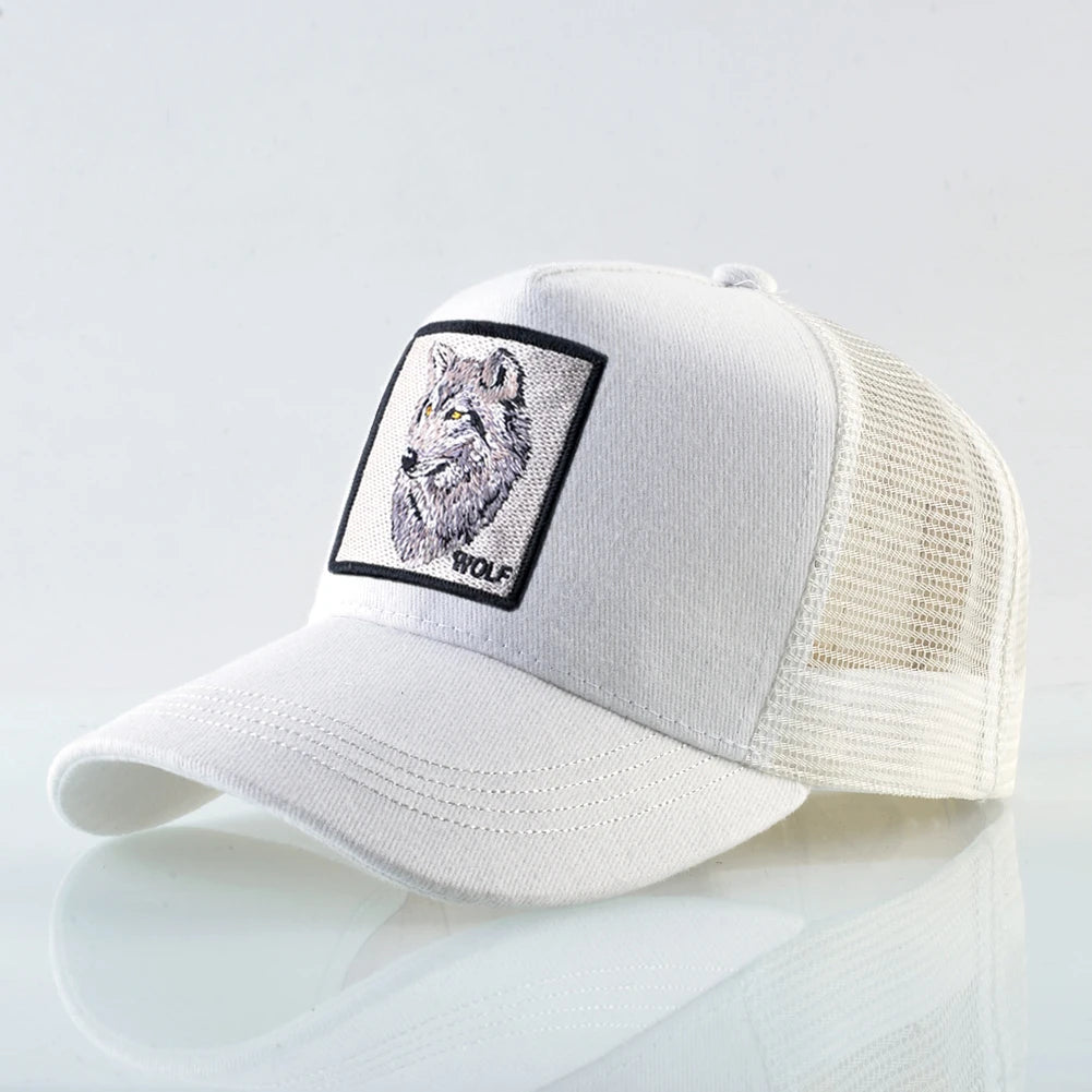 Modebaseballkasket med broderet ulve-patch, snapback, hiphop-trucker-kasket, til mænd og kvinder, udendørs, åndbar kasket med skygge