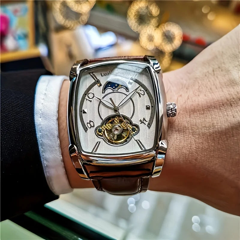 [Relógio mecânico de luxo com turbilhão] Relógio mecânico de luxo com turbilhão, leve, para homem – Modelo topo de gama totalmente automático, com o estilo «esqueleto» em voga, ideal para um look profissional ou