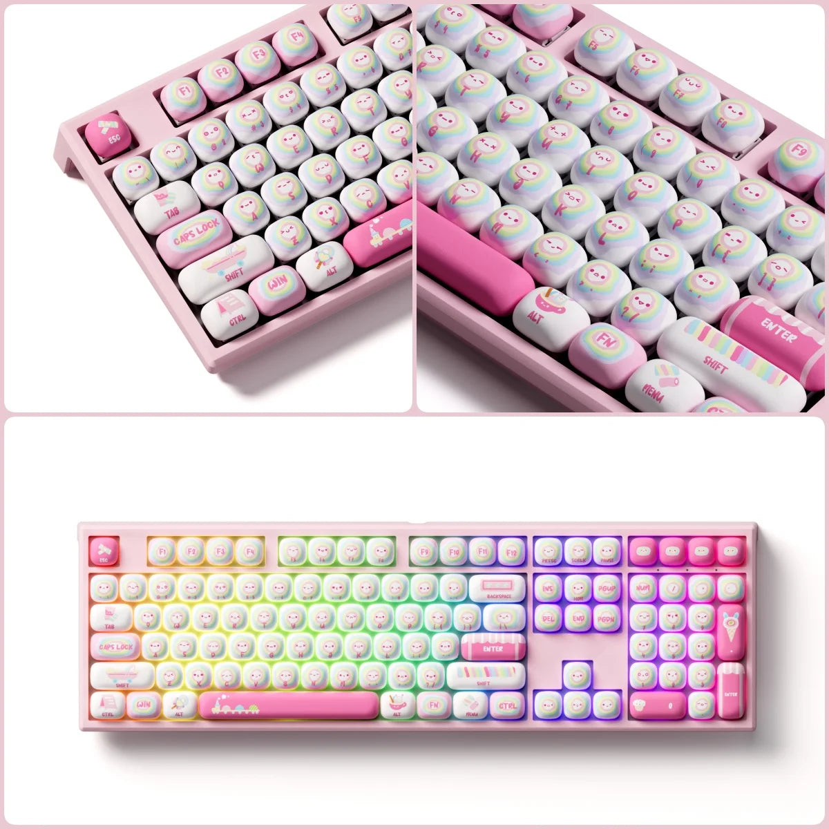 Teclado mecánico inalámbrico Akko MonsGeek MG108B Bun Wonderland, perfil MOG, RGB, 108 teclas, tamaño completo, hot swap, USB / 2.4G / BT 5.0
