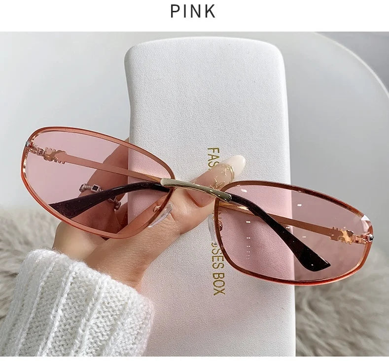 Gradient Oval Frameless Women's Sunglasses High Quality Luxury Brand Y2k Rimless Glasses Women High-end Punk Popular Shades UV