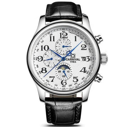 Carnival Brand Automatic Watch, Fashion Luxury Waterproof Calendar with Moon Phase, Mechanical Watches for Men