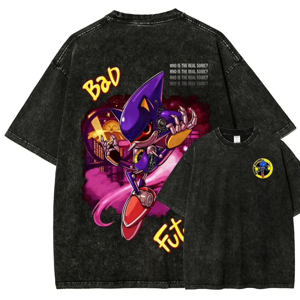 Classic Anime Manga Games Sonic Peripherals Print T-shirts Fashion Loose Casual Tee Men Women Retro Washed Cotton Tops