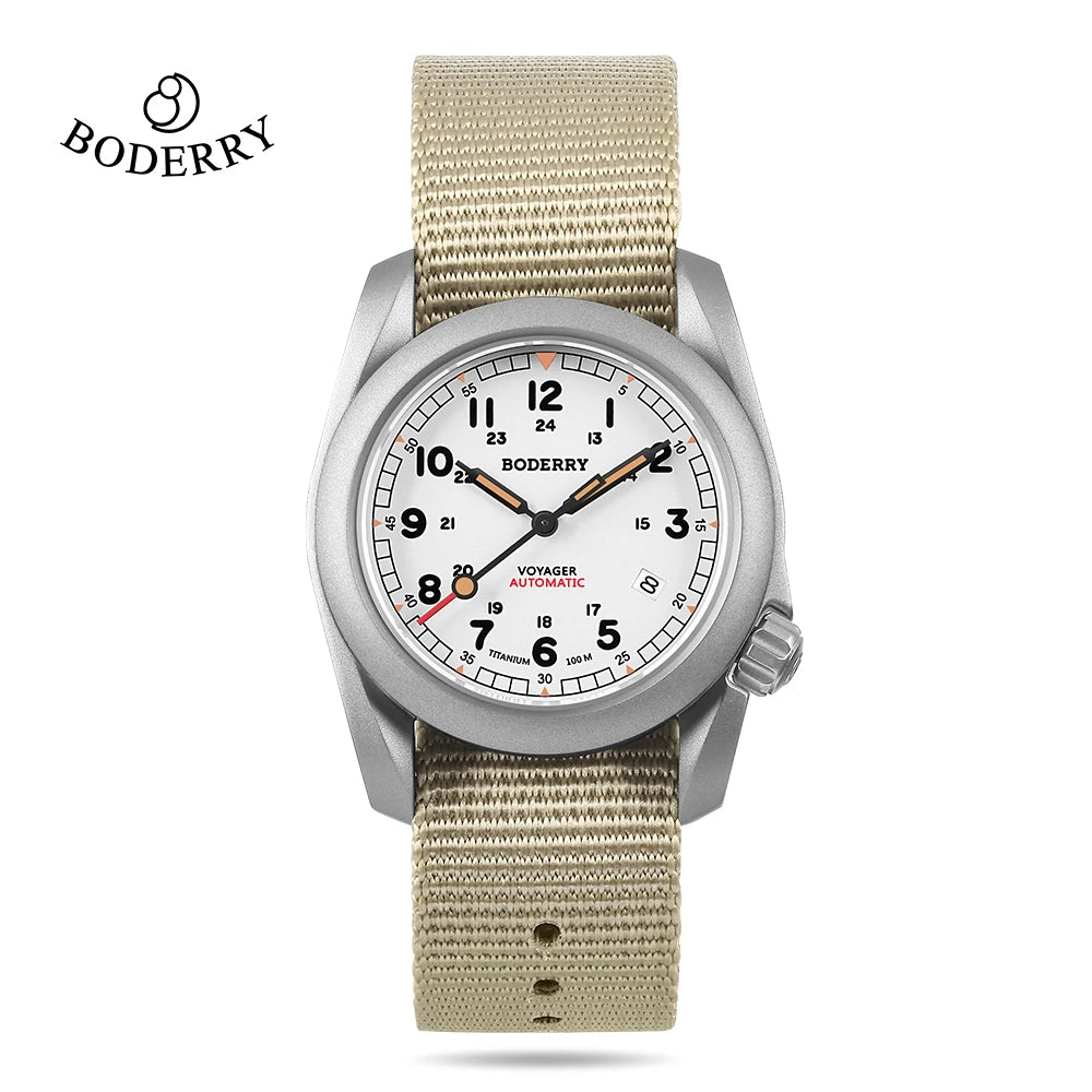 Boderry Field Watch VOYAGER Men's Watches 100M Waterproof Titanium Automatic Luminous For Seiko Movement Wristwatch