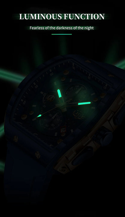 Relógio de Homem LIGE — Moda de Luxo, Impermeável, Bracelete em Silicone, Quartzo, Luminoso, Desportivo, Data Automática e Cronógrafo Simples