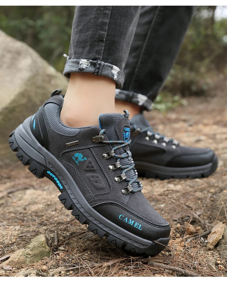 Classic Black Men's Hiking Shoes Outdoor Low-Cut Climbing Walking Shoes Trekking Sneakers Non-Slip Mountaineering Shoes for Men