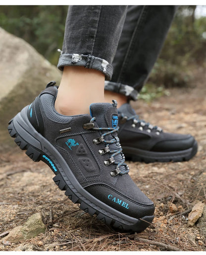 Classic Black Men's Hiking Shoes Outdoor Low-Cut Climbing Walking Shoes Trekking Sneakers Non-Slip Mountaineering Shoes for Men