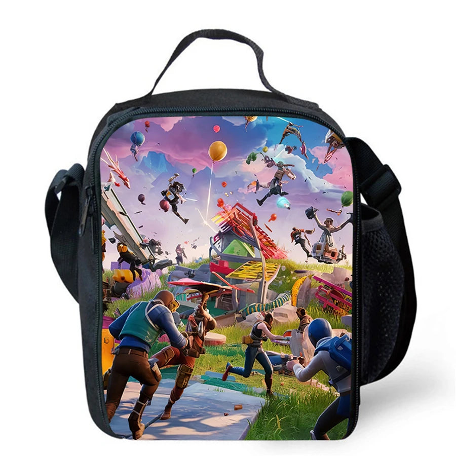 Cartoon FORTNITE Insulated Cooler Lunch Bag, Cute Portable Lightweight Picnic Bag for Boys & Girls Ages 5-10, Kids Daily Food Bag