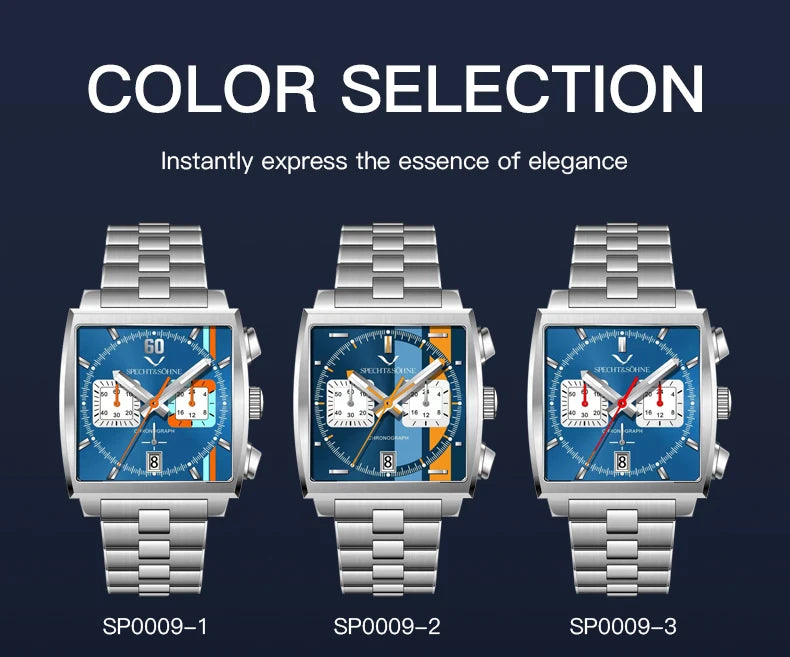 2024 Specht & Sohne New Classic Men's Quartz Watch Blue Color Stainless Steel Japan VK63 Movement Genuine Leather Montre Homme 39MM