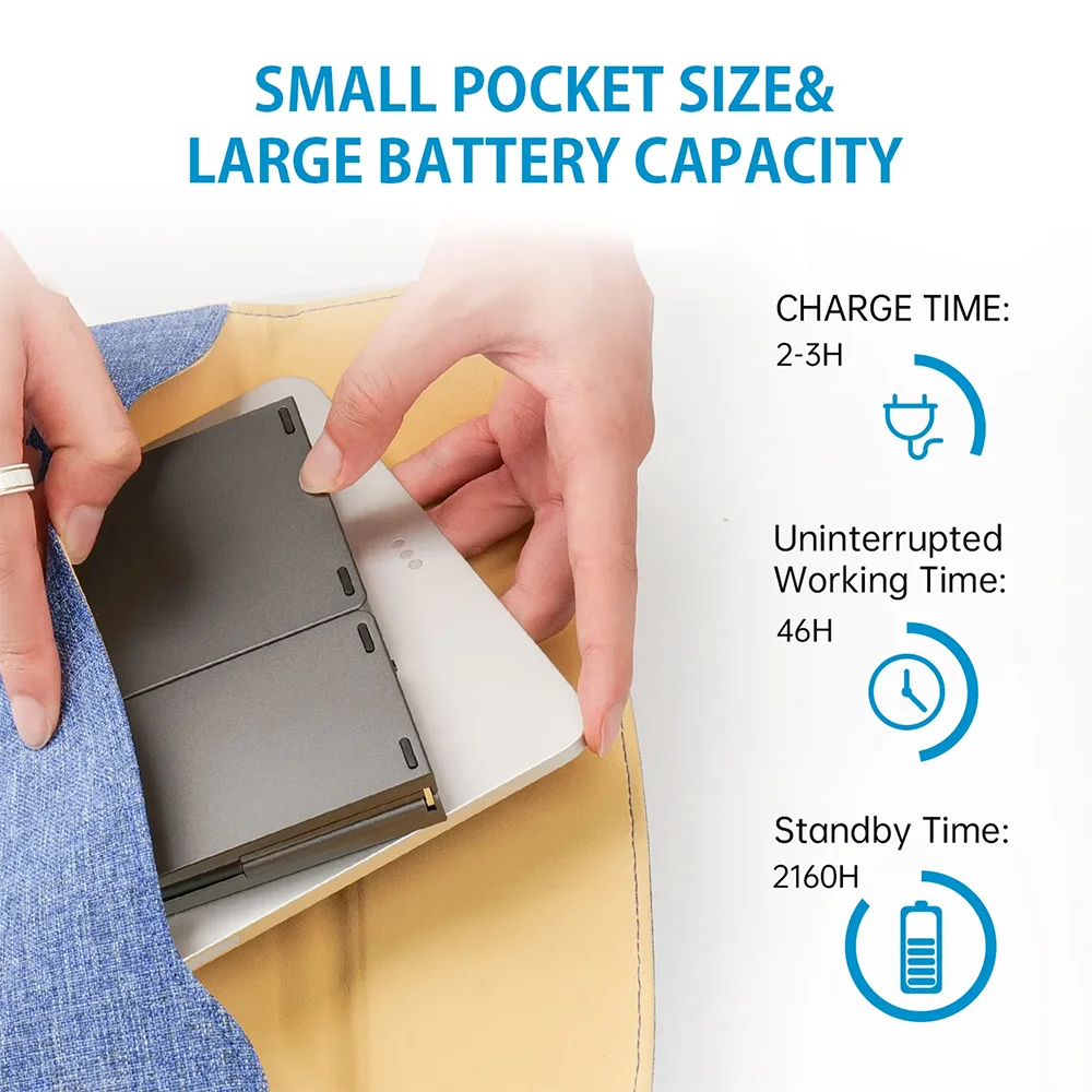 Teclado inalámbrico Bluetooth plegable recargable para iPad, móvil, tableta, portátil y oficina, mini teclado inalámbrico