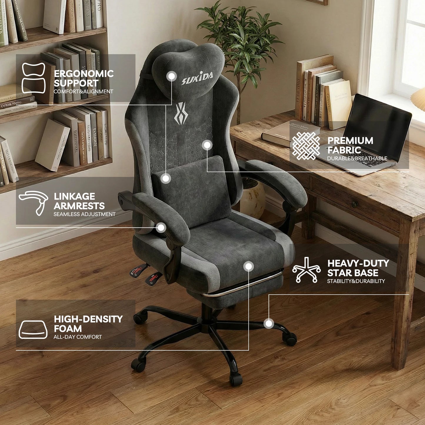 SUKIDA Gaming Chair Breathable Office Chair Office Chair Ergonomic High Quality Fabric Ergonomic PC Chair