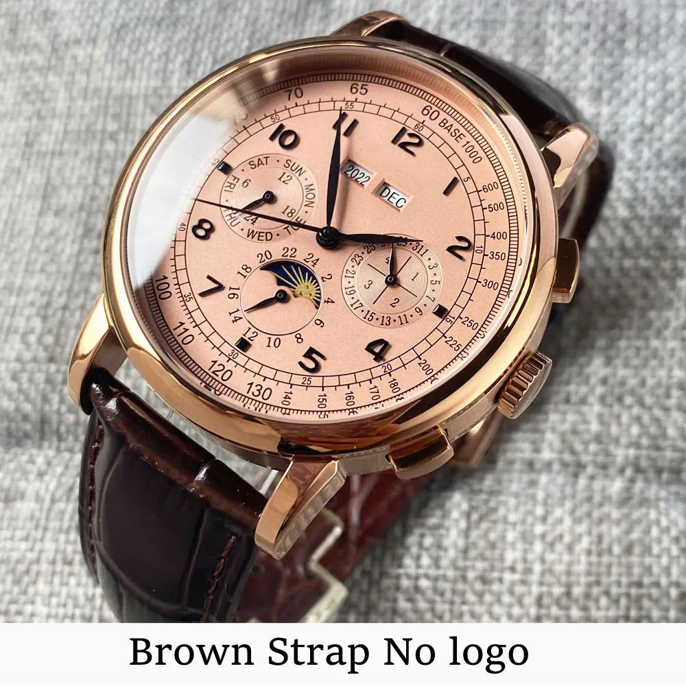 Corgeut Multi Functional Watch Automatic Mechanical Watch for Men 42mm Day Date Month Year Day/Night ST1655 Movt Polished Case