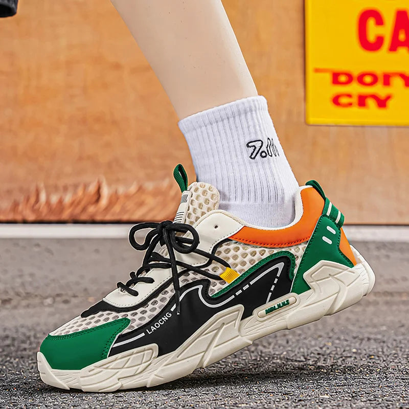 Men's Sports Shoes Summer Mesh Casual Fashion Lace-Up Walking Shoes 2026 New Youth Daily Commuting Comfortable Versatile Sneakers